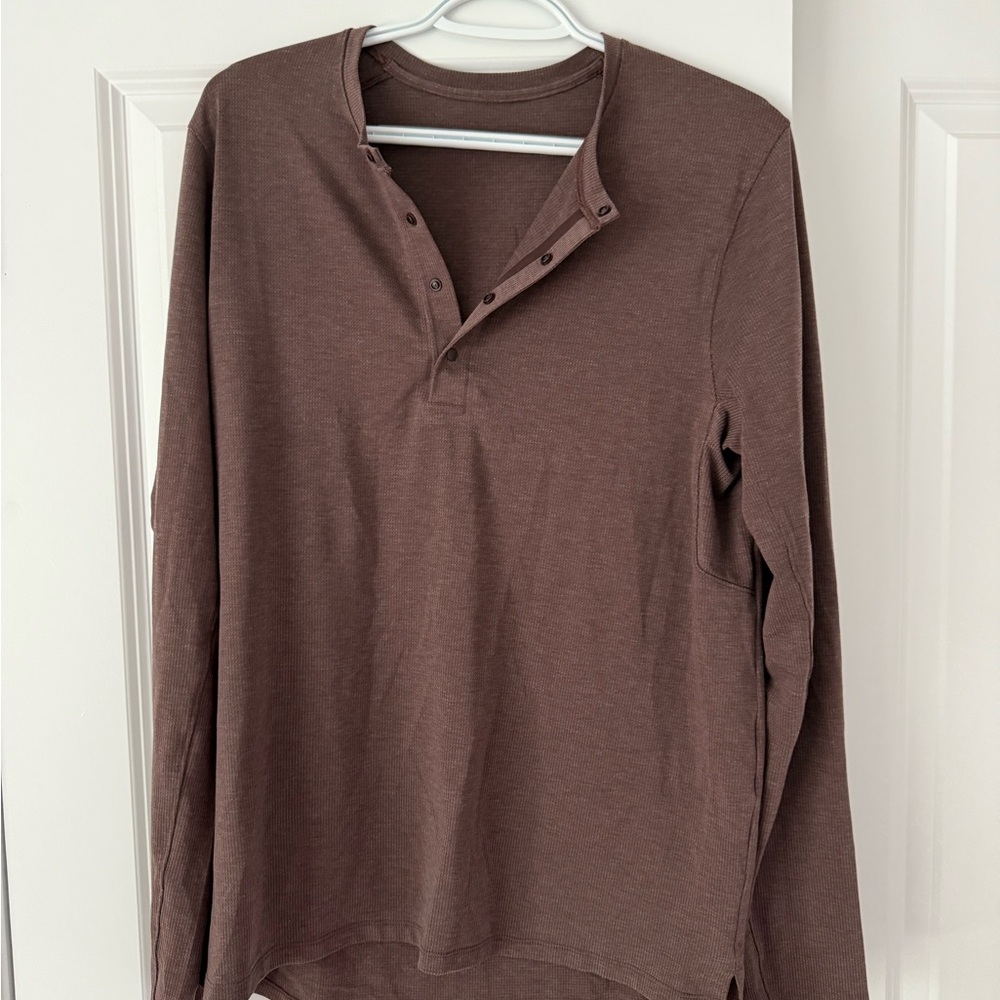 Brown Long Sleeve Henley Shirt